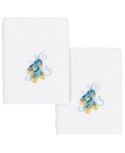 Linum Home Textiles Turkish Cotton Penelope Embellished Washcloth Set, 2 Piece In White