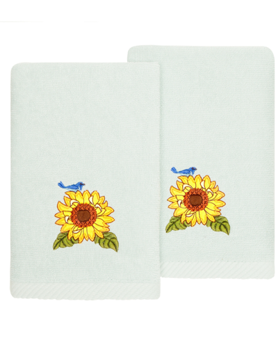 Linum Home Textiles Turkish Cotton Girasol Embellished Fingertip Towel Set, 2 Piece In Aqua