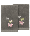 Linum Home Textiles Turkish Cotton Mariposa Embellished Fingertip Towel Set, 2 Piece In Charcoal