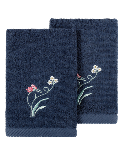 Linum Home Turkish Cotton Stella Embellished 2-pc. Fingertip Towel Set In Marine