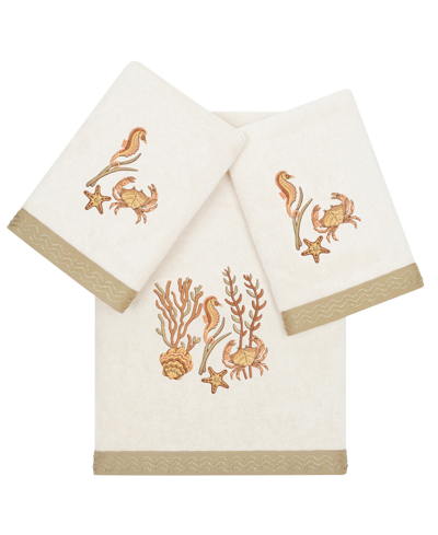 Linum Home Textiles Turkish Cotton Aaron Embellished Towel Set, 3 Piece In Beige