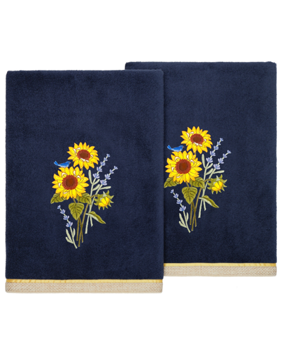 Linum Home Textiles Turkish Cotton Girasol Embellished Bath Towel Set, 2 Piece In Marine