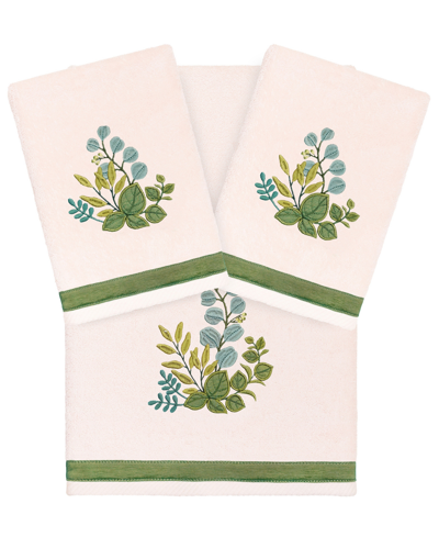 Linum Home Textiles Turkish Cotton Botanica Embellished Towel Set, 3 Piece In Blush