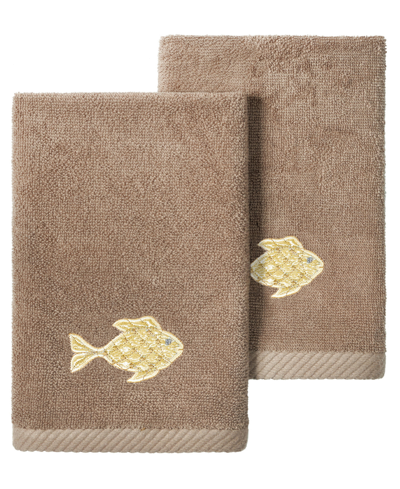 Linum Home Turkish Cotton Figi Embellished 2-pc. Fingertip Towel Set In Cocoa