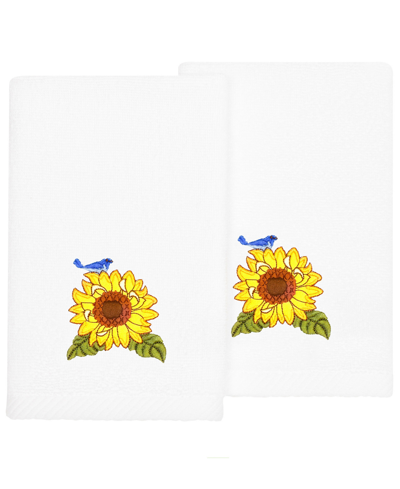 Linum Home Textiles Turkish Cotton Girasol Embellished Fingertip Towel Set, 2 Piece In White