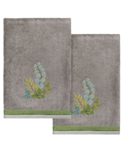 Linum Home Textiles Turkish Cotton Botanica Embellished Bath Towel Set, 2 Piece In Charcoal