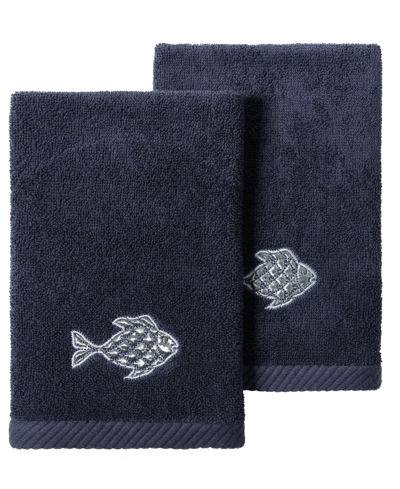 Linum Home Turkish Cotton Figi Embellished 2-pc. Fingertip Towel Set In Marine