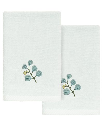 Linum Home Textiles Turkish Cotton Botanica Embellished Fingertip Towel Set, 2 Piece Bedding In Aqua