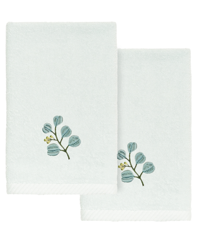 Linum Home Textiles Turkish Cotton Botanica Embellished Fingertip Towel Set, 2 Piece In Aqua