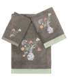Linum Home Textiles Turkish Cotton Stella Embellished Towel Set, 3 Piece In Charcoal
