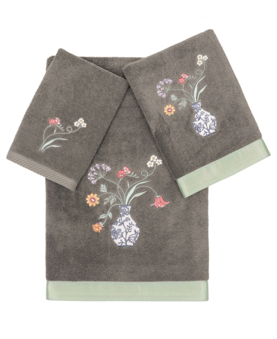 Linum Home Textiles Turkish Cotton Stella Embellished Towel Set, 3 Piece In Charcoal