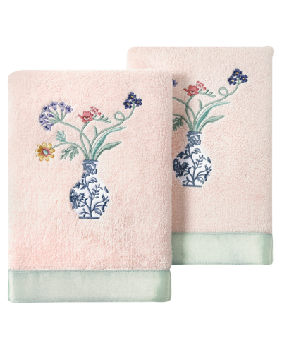 Linum Home Turkish Cotton Stella Embellished 2-pc. Hand Towel Set In Blush