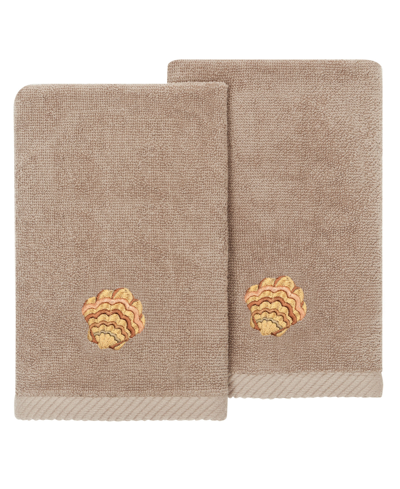 Linum Home Textiles Turkish Cotton Aaron Embellished Fingertip Towel Set, 2 Piece In Cocoa