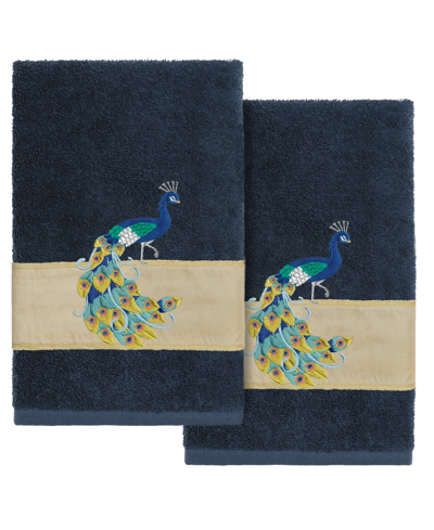Linum Home Turkish Cotton Penelope Embellished 2-pc. Hand Towel Set In Navy