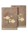 Linum Home Textiles Turkish Cotton Figi Embellished Hand Towel Set, 2 Piece In Cocoa