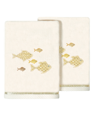 Linum Home Turkish Cotton Figi Embellished 2-pc. Hand Towel Set In Beige