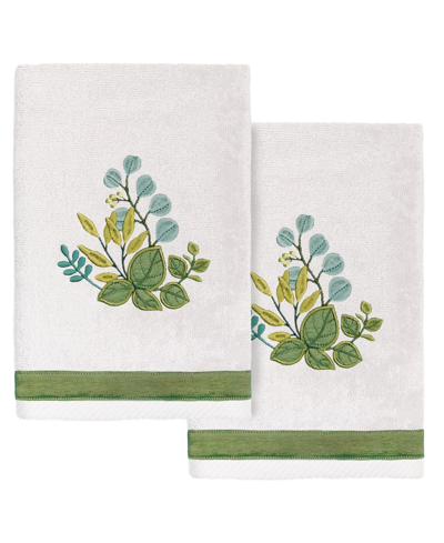 Linum Home Textiles Turkish Cotton Botanica Embellished Hand Towel Set, 2 Piece In Silver