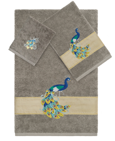 Linum Home Turkish Cotton Penelope Embellished 3-pc. Bath Towel Set In Dark Gray