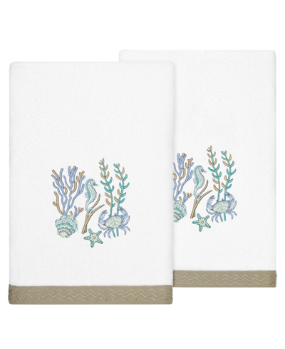 Linum Home Textiles Turkish Cotton Aaron Embellished Bath Towel Set, 2 Piece In White