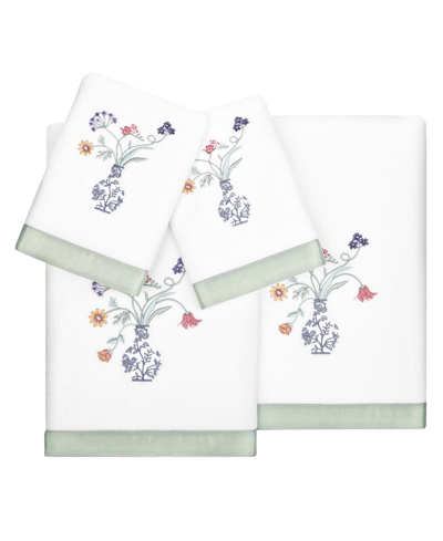 Linum Home Textiles Turkish Cotton Stella Embellished Towel Set, 4 Piece In White