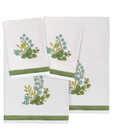 Linum Home Textiles Turkish Cotton Botanica Embellished Towel Set, 4 Piece In Silver