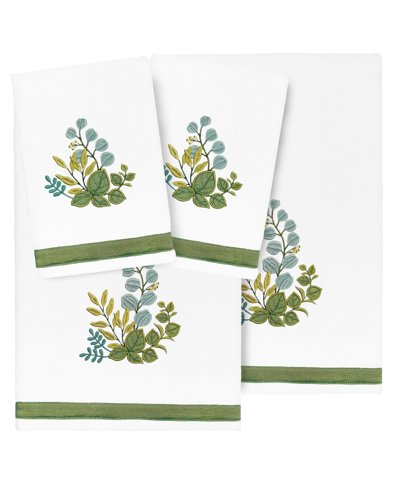 Linum Home Textiles Turkish Cotton Botanica Embellished Towel Set, 4 Piece In White