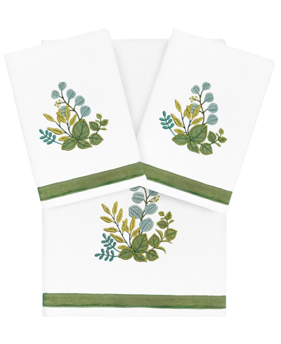 Linum Home Textiles Turkish Cotton Botanica Embellished Towel Set, 3 Piece In White