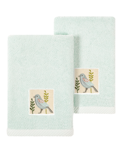 Linum Home Textiles Turkish Cotton Belinda Embellished Fingertip Towel Set, 2 Piece In Aqua