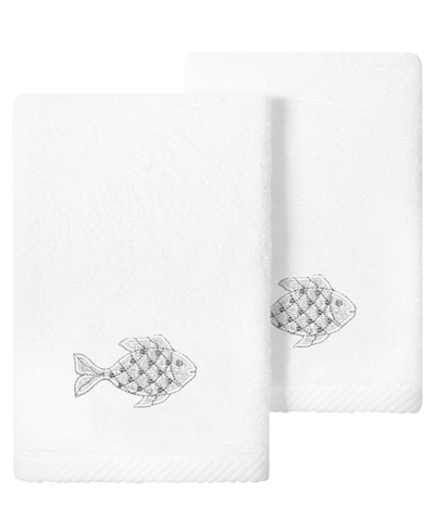 Linum Home Textiles Turkish Cotton Figi Embellished Fingertip Towel Set, 2 Piece In White