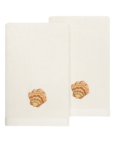 Linum Home Textiles Turkish Cotton Aaron Embellished Fingertip Towel Set, 2 Piece In Beige