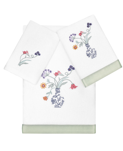 Linum Home Textiles Turkish Cotton Stella Embellished Towel Set, 3 Piece Bedding In White