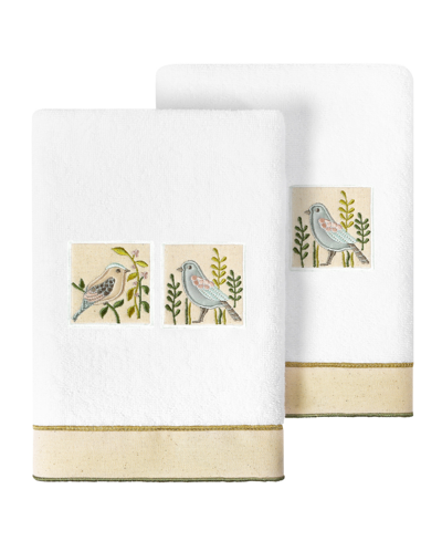 Linum Home Textiles Turkish Cotton Belinda Embellished Hand Towel Set, 2 Piece In White