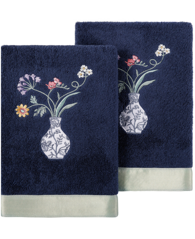 Linum Home Textiles Turkish Cotton Stella Embellished Hand Towel Set, 2 Piece In Marine