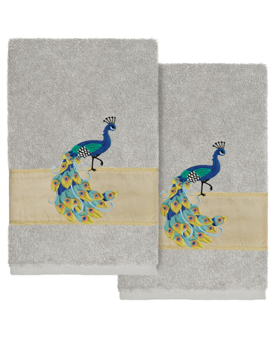 Linum Home Textiles Turkish Cotton Penelope Embellished Hand Towel Set, 2 Piece In Light Gray