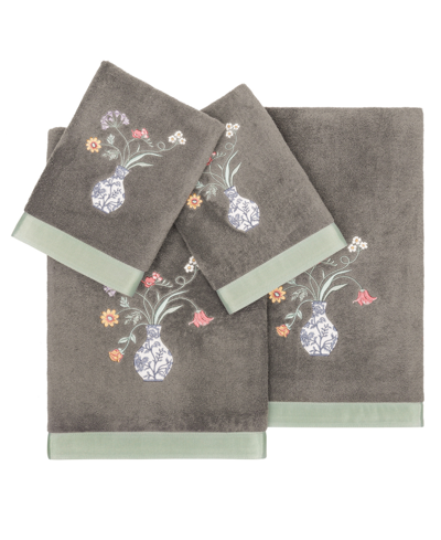 Linum Home Turkish Cotton Stella Embellished 4-pc. Bath Towel Set In Charcoal