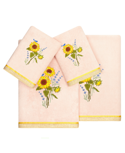 Linum Home Textiles Turkish Cotton Girasol Embellished Towel Set, 4 Piece In Blush