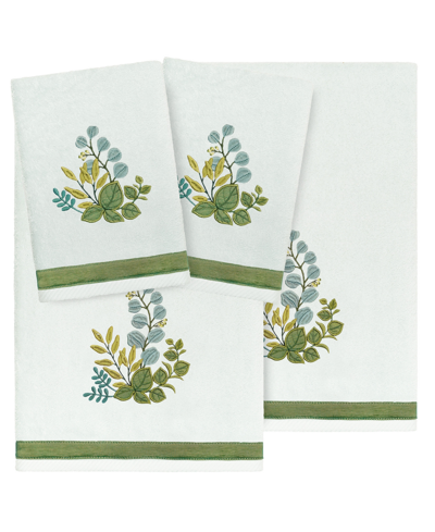 Linum Home Textiles Turkish Cotton Botanica Embellished Towel Set, 4 Piece In Aqua