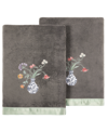 Linum Home Textiles Turkish Cotton Stella Embellished Bath Towel Set, 2 Piece In Charcoal