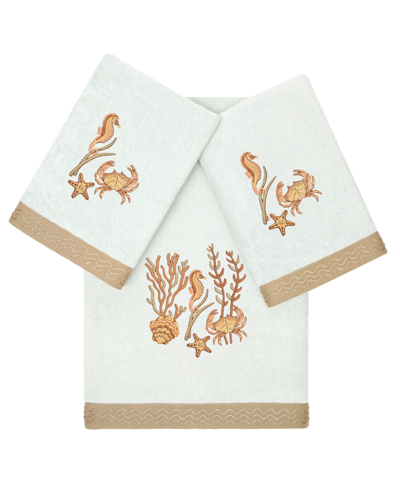 Linum Home Turkish Cotton Aaron Embellished 3-pc. Bath Towel Set In Aqua
