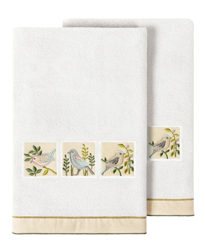 Linum Home Textiles Turkish Cotton Belinda Embellished Bath Towel Set, 2 Piece In White