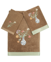 Linum Home Textiles Turkish Cotton Stella Embellished Towel Set, 3 Piece In Cocoa