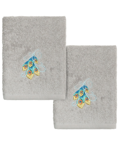 Linum Home Textiles Turkish Cotton Penelope Embellished Washcloth Set, 2 Piece In Light Gray