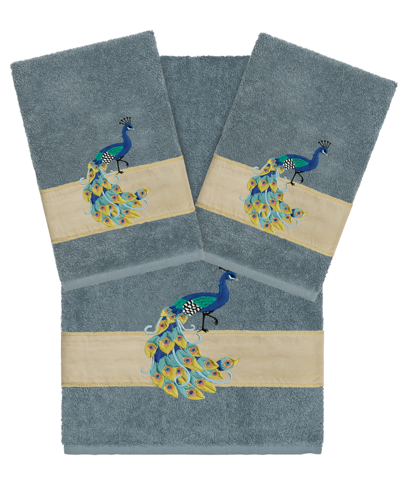 Linum Home Textiles Turkish Cotton Penelope Embellished Towel Set, 3 Piece In Teal