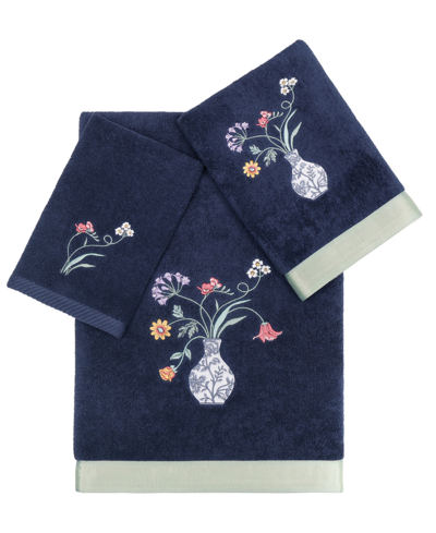 Linum Home Textiles Turkish Cotton Stella Embellished Towel Set, 3 Piece In Marine