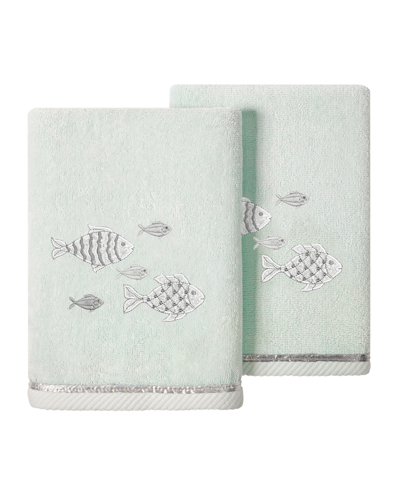 Linum Home Turkish Cotton Figi Embellished 2-pc. Hand Towel Set In Aqua