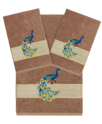 Linum Home Textiles Turkish Cotton Penelope Embellished Towel Set, 3 Piece In Latte
