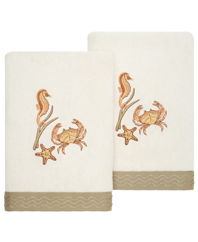 Linum Home Turkish Cotton Aaron Embellished 2-pc. Hand Towel Set In Beige