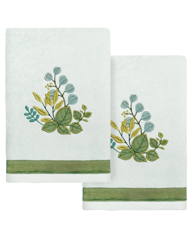 Linum Home Turkish Cotton Botanica Embellished 2-pc. Hand Towel Set In Aqua