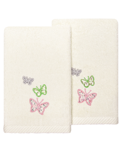 Linum Home Turkish Cotton Mariposa Embellished 2-pc. Fingertip Towel Set In Beige