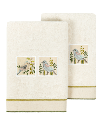 Linum Home Textiles Turkish Cotton Belinda Embellished Hand Towel Set, 2 Piece In Beige